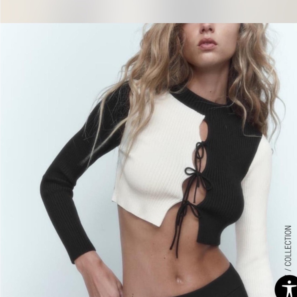 Zara Black and Cream Crop Top